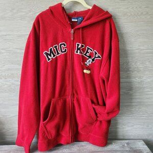 Disney Vtg 90s Red Long Sleeve Mickey Full Zip Fleece Drawstring Hoodie Size 3X